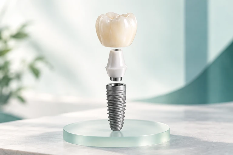 Precision titanium implant with a ceramic zirconia abutment