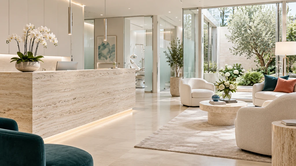 Travertine reception and private executive patient lounge